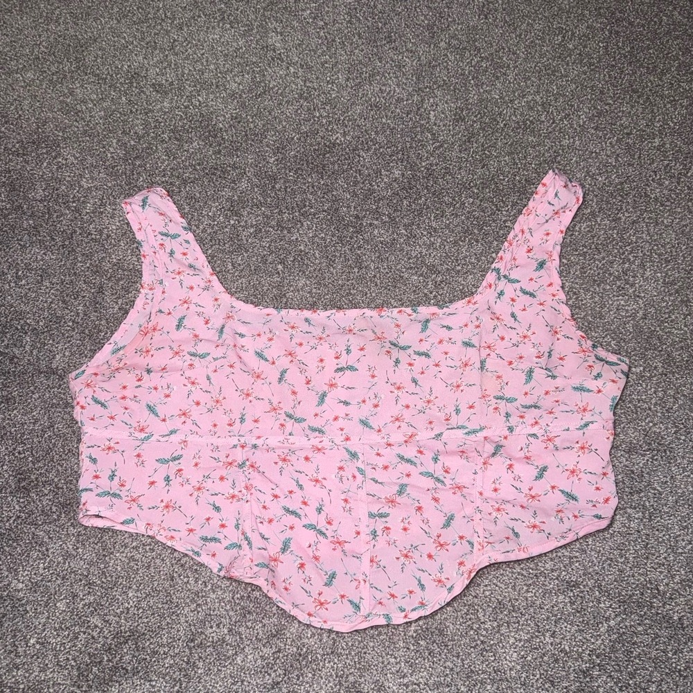 Pretty Little Thing Women's Pink Ditsy Floral Print Corset Cropped Tank Top - 18